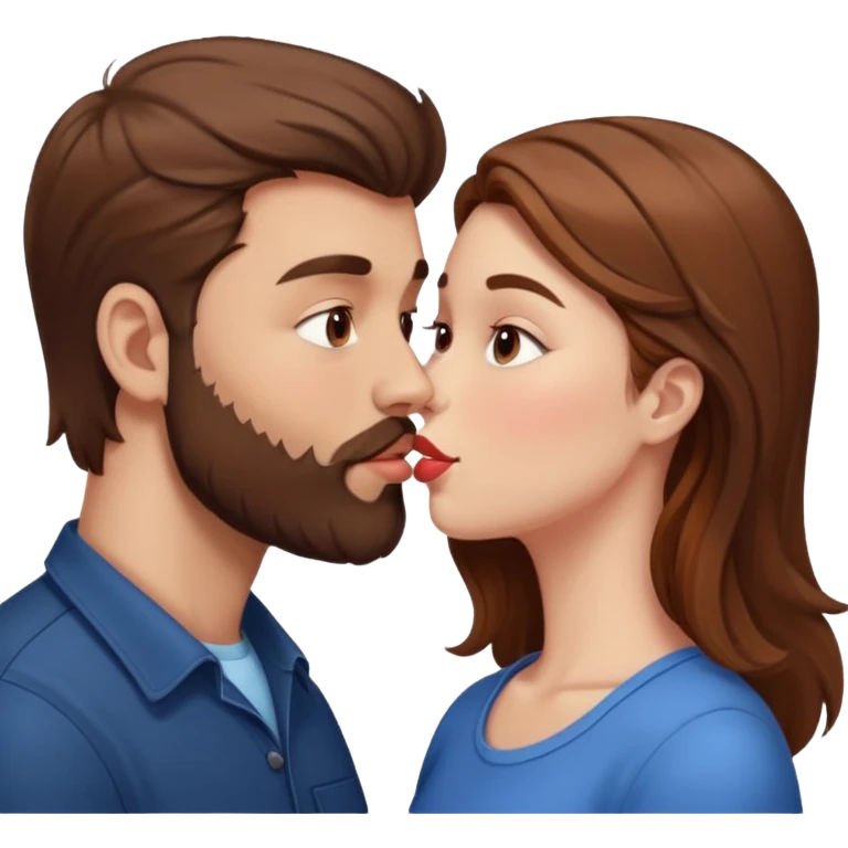 White man with brown hair and beard kissing lips with a white girl with brown hair emoji