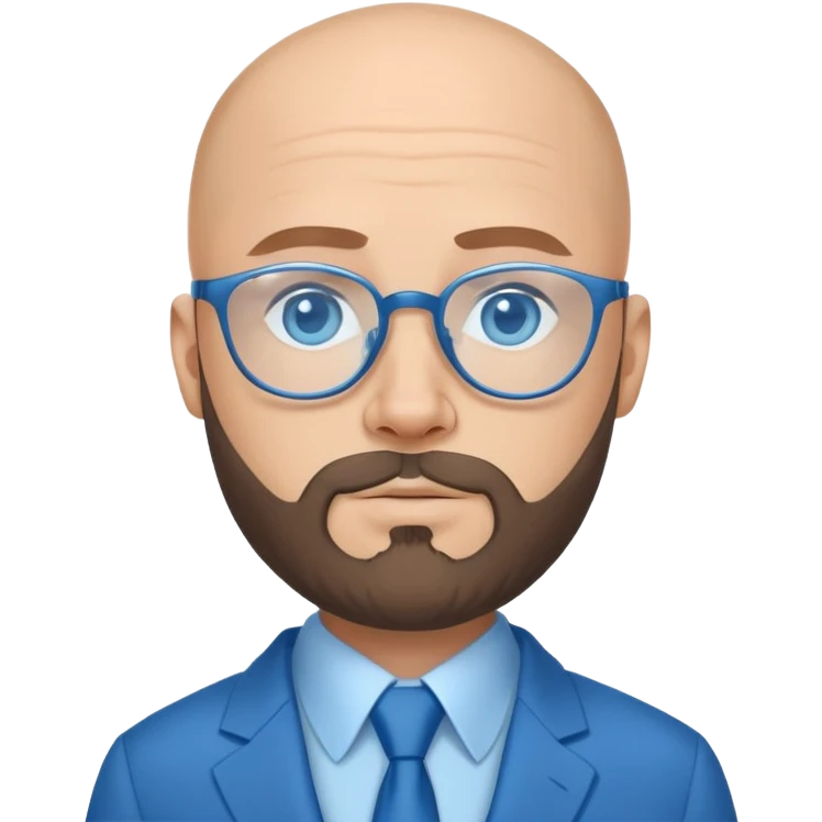 blue-eyed bald man with a beard and thin face in a husky blue suit with glasses emoji