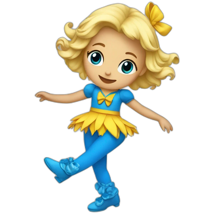 little blonde girl dancing in a blue bird costume emoji