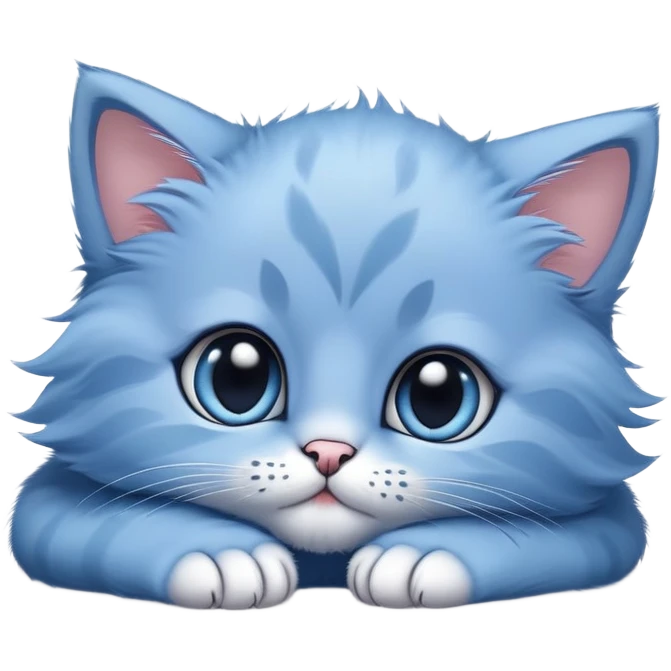The head of a blue kitten with large eyes, resting on its big paws. Minimalist design with no detailed features, focusing on the kitten's adorable face and large paws. emoji