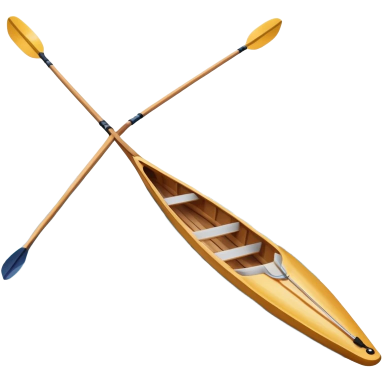 An icon showing a close-up of crossed oars, a sleek racing shell, and rippling water, symbolizing rowing. The design includes droplets in motion and a streamlined boat tip cutting through waves. Transparent background emphasizes strength, precision, and the spirit of competitive rowing emoji