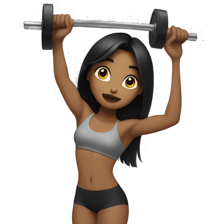 tan girl with long black hair lifting weights emoji