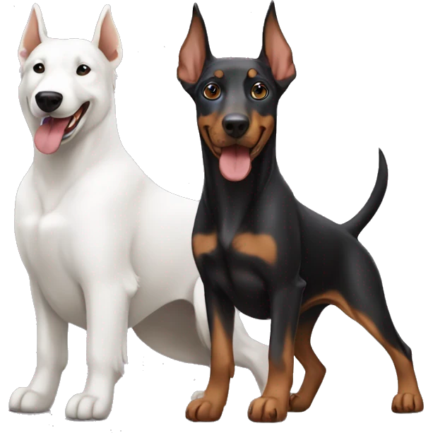 Doberman dog and Samoyed dog playing together emoji