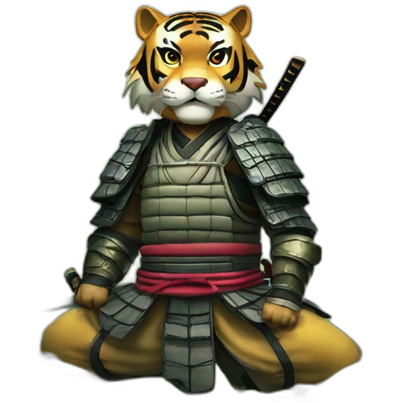 A samurai tiger in a forest in Japan  emoji