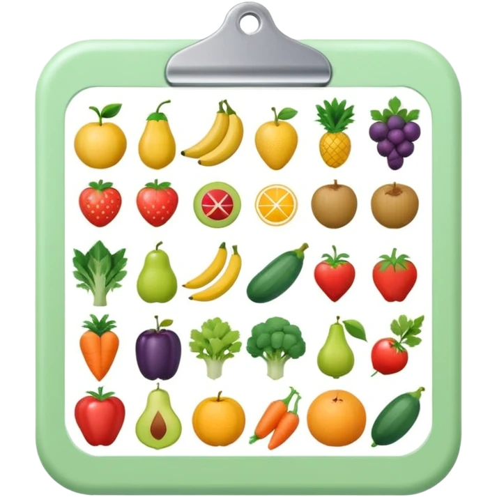 Emoji of checklist with healthy food icons, nutrition planning, flat minimal emoji, pastel colors emoji