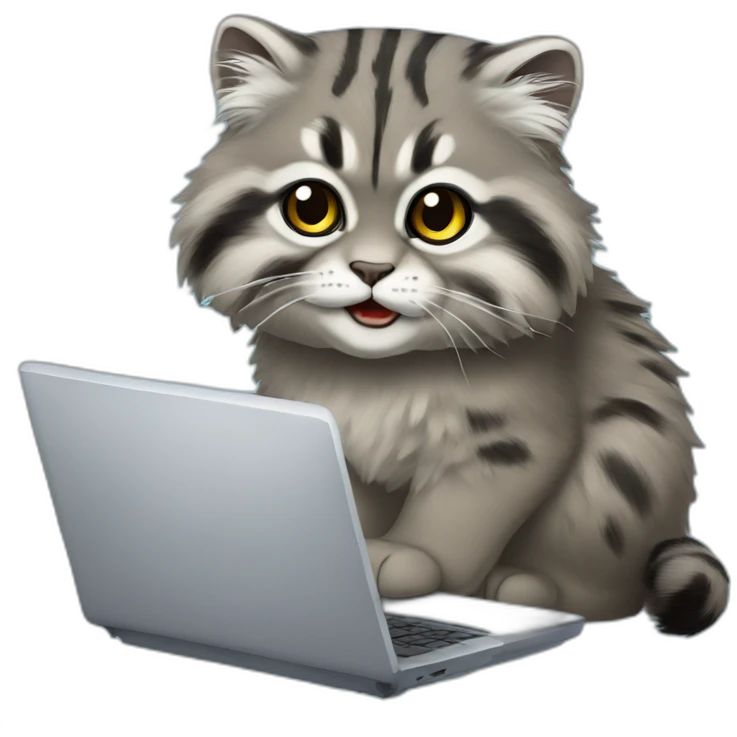 Pallas cat working with laptop emoji