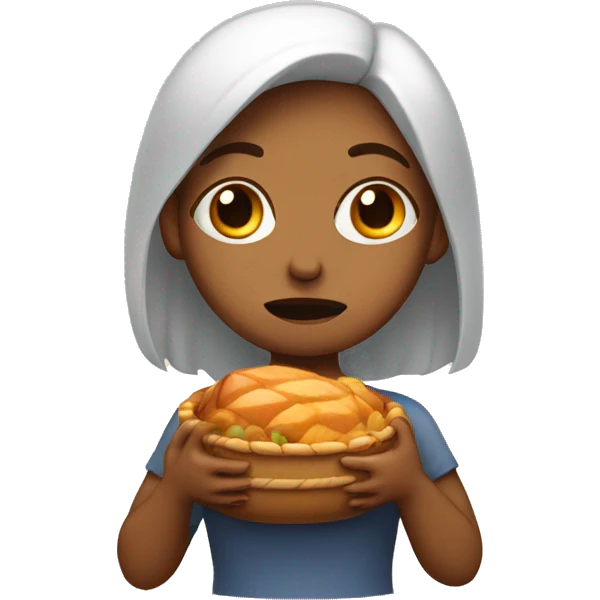 sad crying white girl holding thanksgiving food emoji