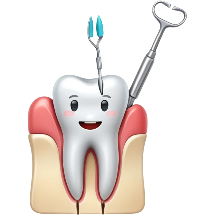 tooth with dental tools performing a root canal treatment, simple and clear emoji