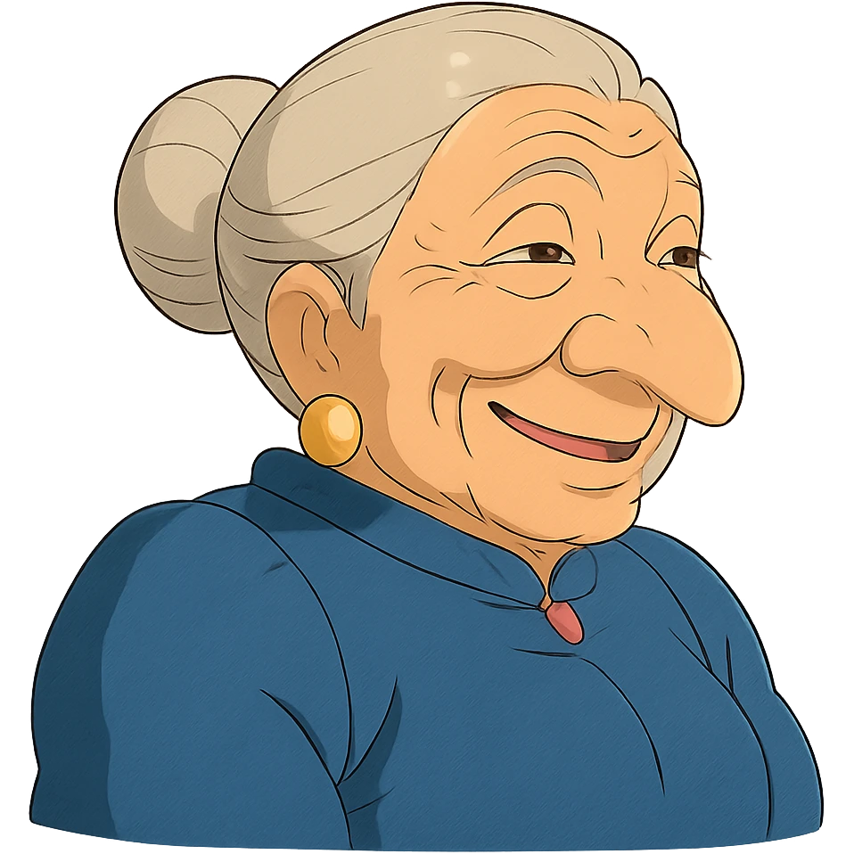 older woman with a big nose, smiling emoji