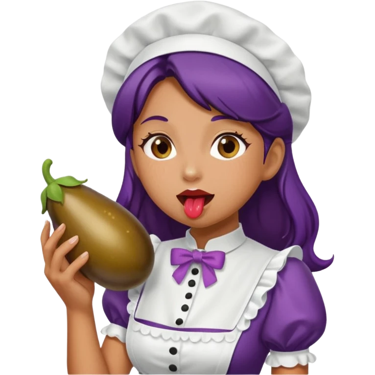 A women maid licking a wet eggplant emoji