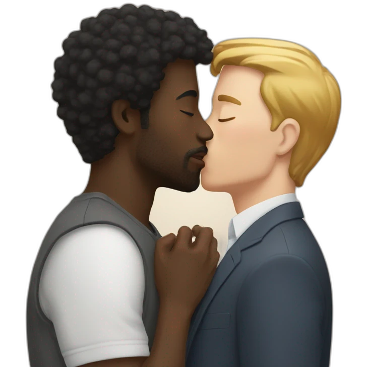 White guy kisses a black guy emoji