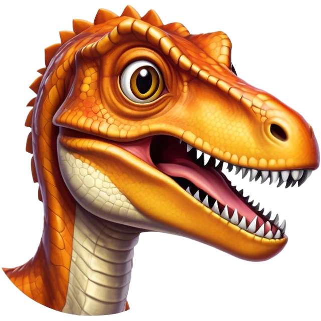 Cinematic Realistic Comical velociraptor/T-rex Portrait Emoji, Head tilted dramatically with an exaggeratedly amused expression, featuring a striking, glossy scaled body with bold natural textures and wide, expressive eyes brimming with playful disbelief, rendered with lifelike detail and dynamic natural lighting, high shine, dramatic yet playful, styled with an air of cheeky prehistoric mischief, soft glowing outline, capturing the essence of a spirited and over‐the‐top velociraptor/T-rex that looks ready to bellow its way into viral fame! emoji