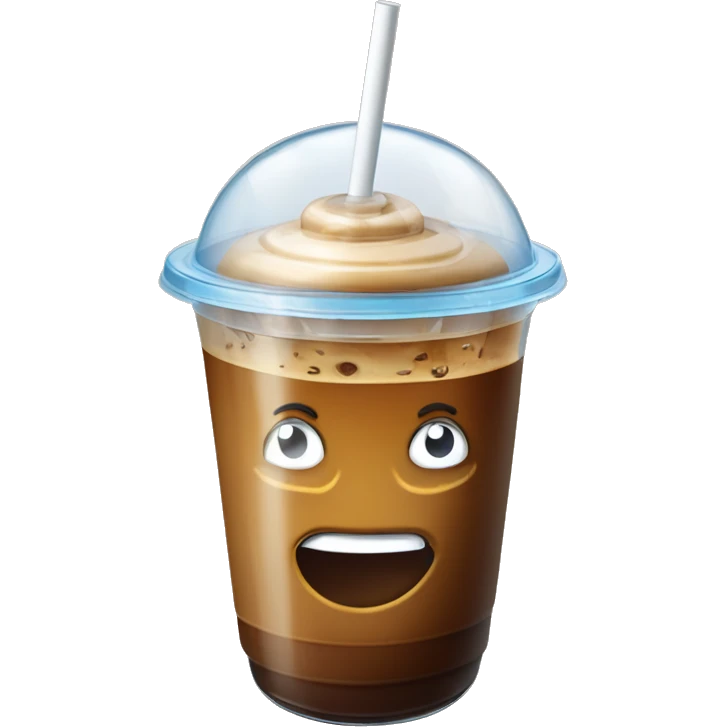 Cold coffee with ice cubes In a plastic cup With a dome-shaped cover 450 ml with straw emoji