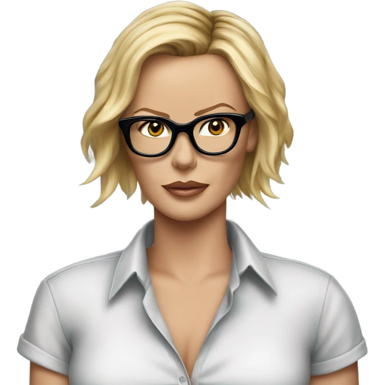 ultra realistic charlize theron wearing shirt and glasses  emoji