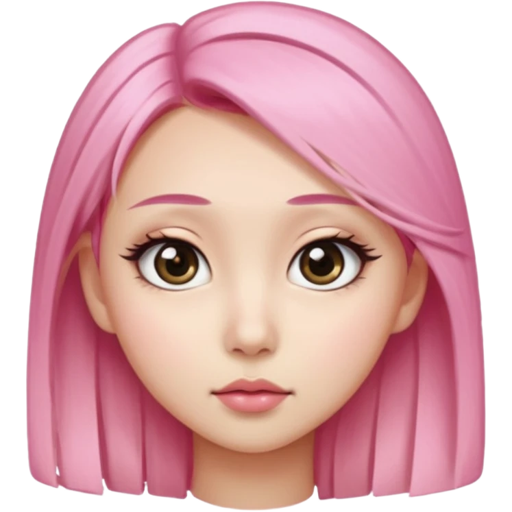 An Asian girl with pink-blonde hair, big eyes, thick eyebrows, and long eyelashes; only her head... emoji
