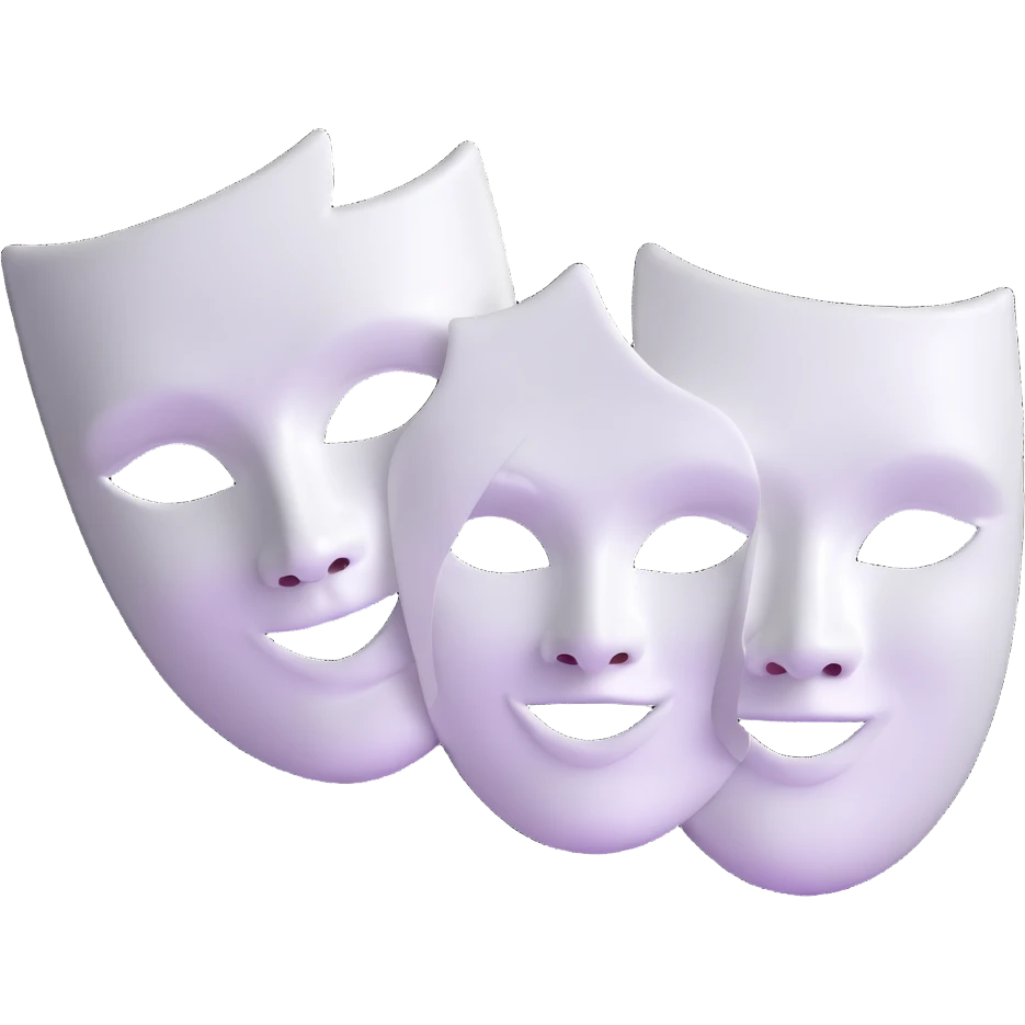 ancient Greek theater masks, classical comedy and tragedy faces, white dramatic theater masks emoji