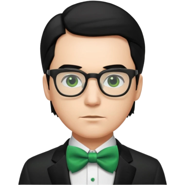A male nerd with glasses and shoulder length black hair slicked back and wear Green Bow Tie emoji