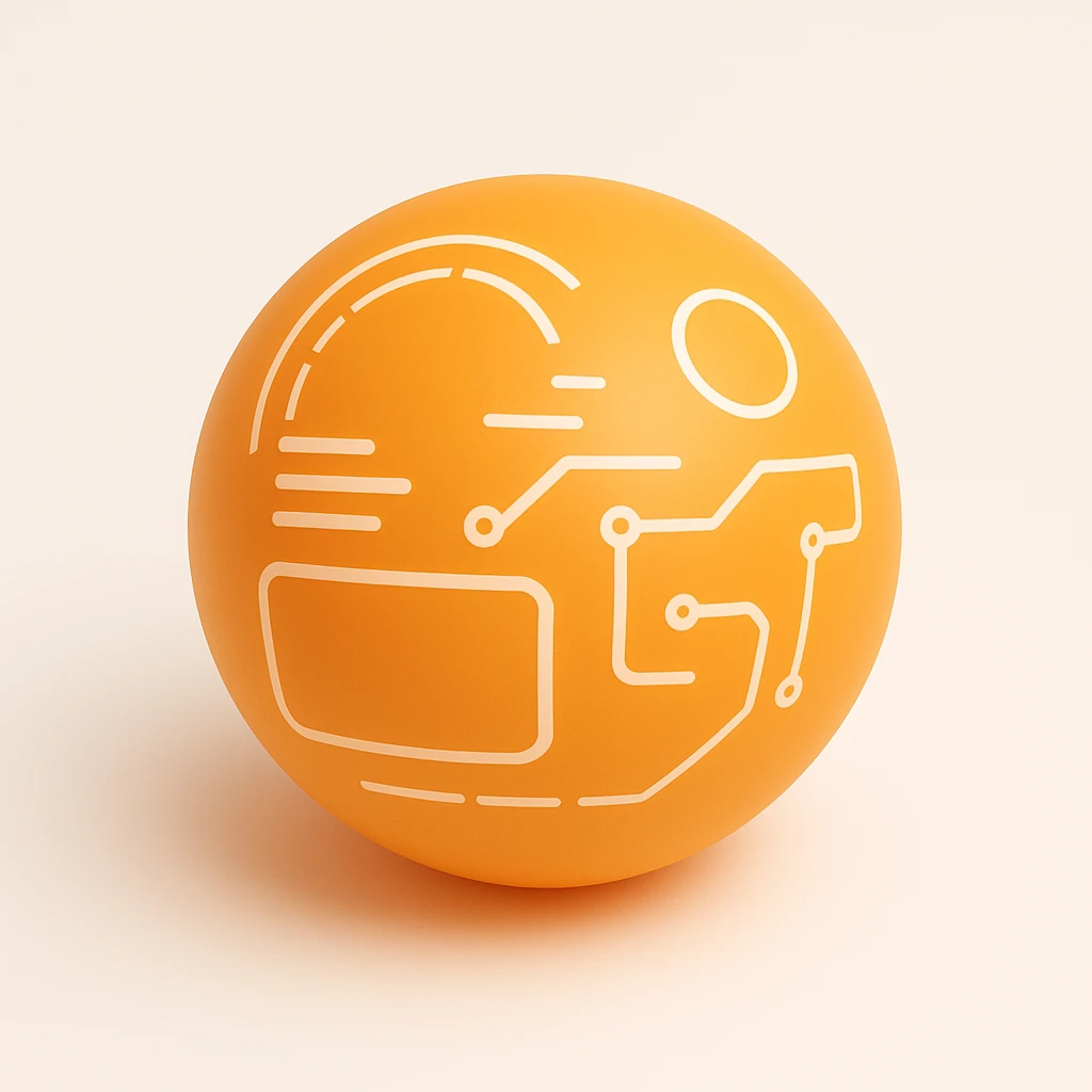 futuristic orange ball, digital interface patterns, high-tech look emoji