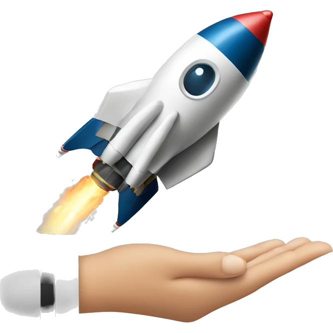 a hand holding a space rocket emoji