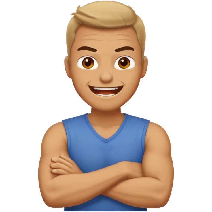 arms crossed around neck angry laughing guy emoji
