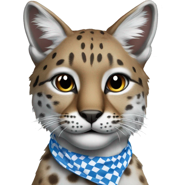 bobcat wearing blue and white checkered bandana around its neck emoji