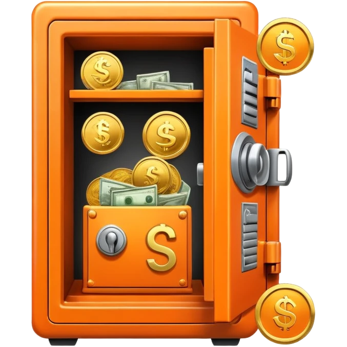 Orange safe with flying money and coins emoji