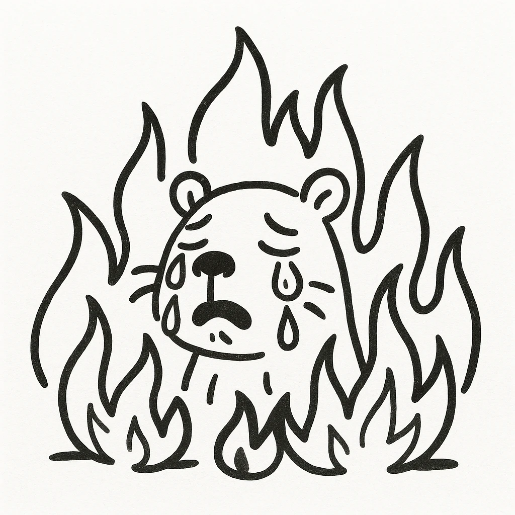 crying capybara, a fire around, doodle style emoji