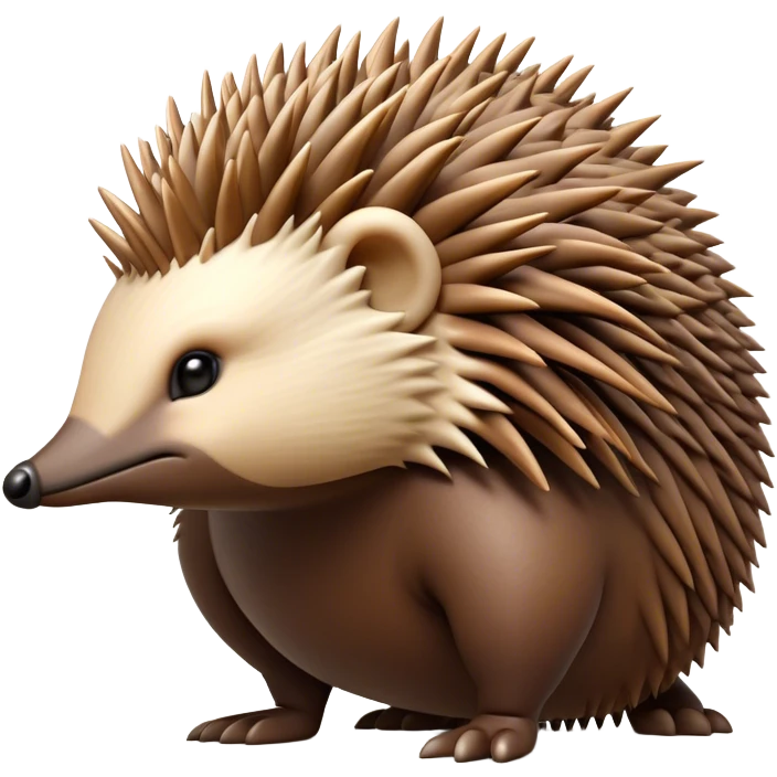 Cinematic Noble Echidna Portrait Emoji, Poised and regal, with a compact, spiky build and a textured, bristly fur in earthy browns, a distinctive pointed snout and keen, soulful eyes, Simplified yet sharp and sophisticated features, highly detailed, glowing with a warm, dignified glow, high shine, intelligent and resilient, stylized with an air of prickly elegance, focused and attentive, soft glowing outline, capturing the essence of a watchful and confident echidna, so majestic it feels as though it could scurry out of the screen with effortless authority! emoji