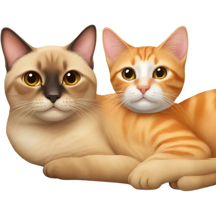 Siamese and orange cats taking up a bed emoji