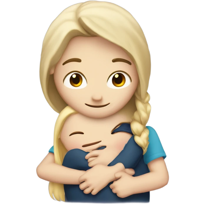 Very White skin Boy with very brown hair hugging a girl with blonde hair  emoji
