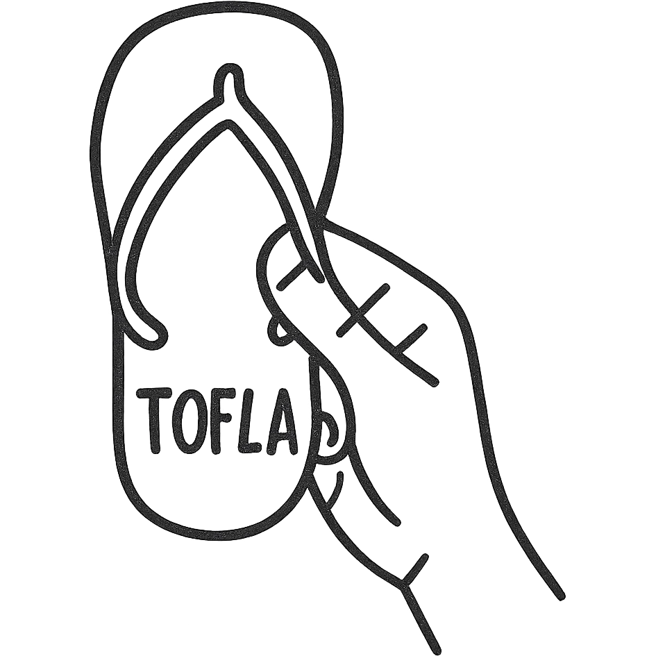 Add the text 'Tofla' on the icon in a hand-drawn style with transparent background. emoji