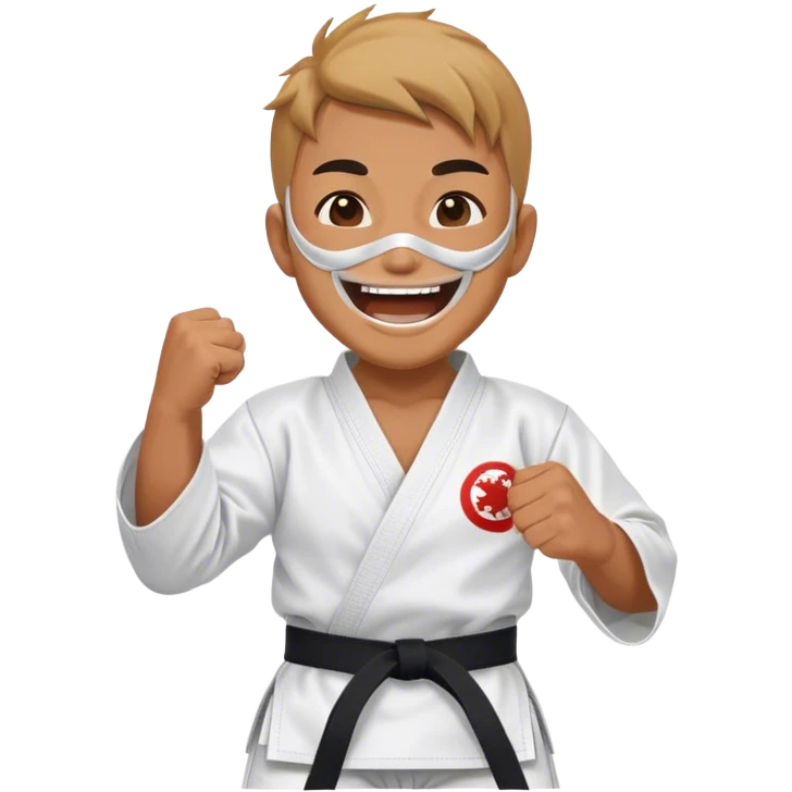 Minimal emoji of masked fighter laughing, wearing karate gi emoji