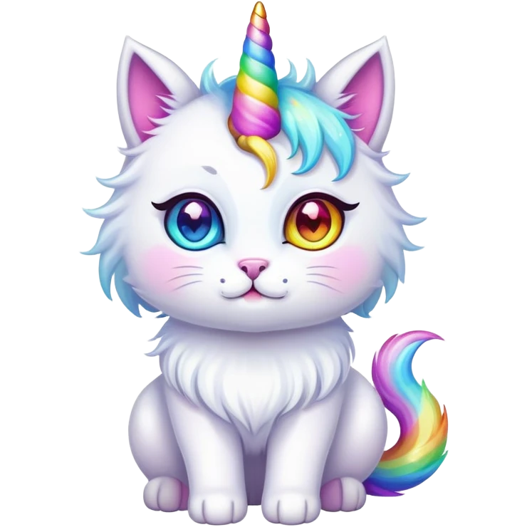 Cute unicorn cat with rainbow horn and sparkly eyes emoji