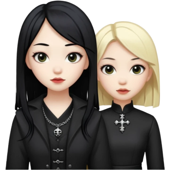 Asian girl black hair and blonde white girl dressed goth emoji