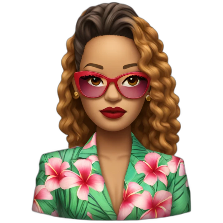 rihanna wearing a hawaii suit hyperrealistic emoji