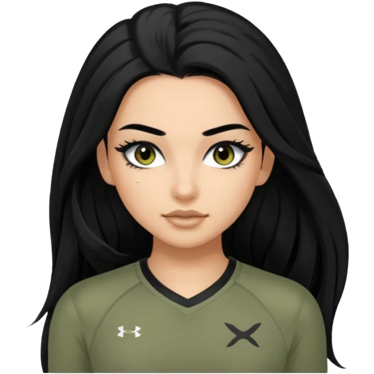 baddie, long hair, cute athletic clothes, very long lashes emoji