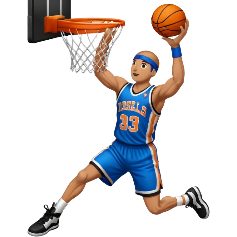 Cell from dragonball dunking a basketball wearing a custom jersey emoji