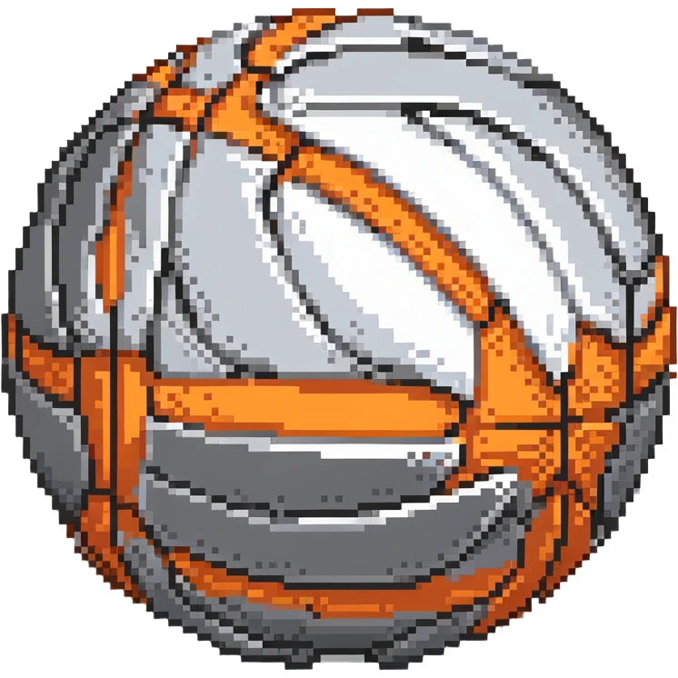 silver basketball, metallic silver surface with classic orange seams emoji