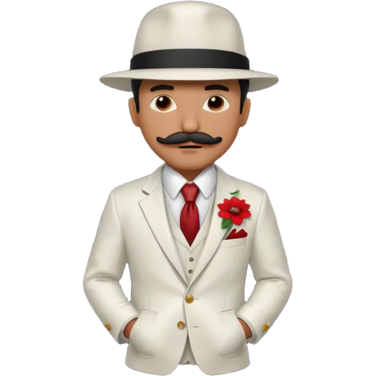 Mobster in White Suit – White jacket, red flower on lapel, mustache, black hat.



 emoji