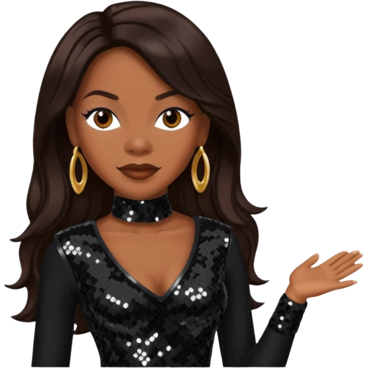 Dawn Robinson from En Vogue with long dark brown hair, black sequin outfit emoji
