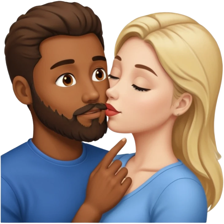 brown skin man with beard and white woman making out  emoji