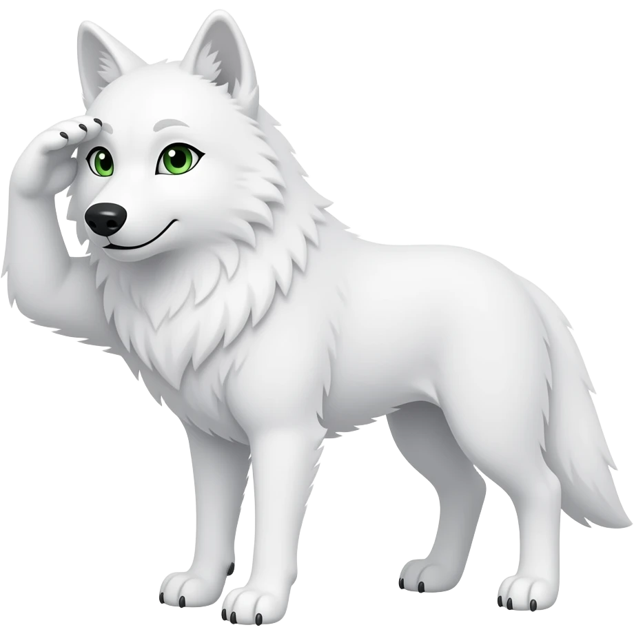White Wolf head paw saluting green eyed emoji