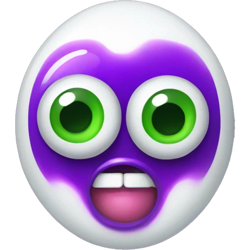 Pill capsule that is half green half purple with crazy eyes and frothing mouth emoji