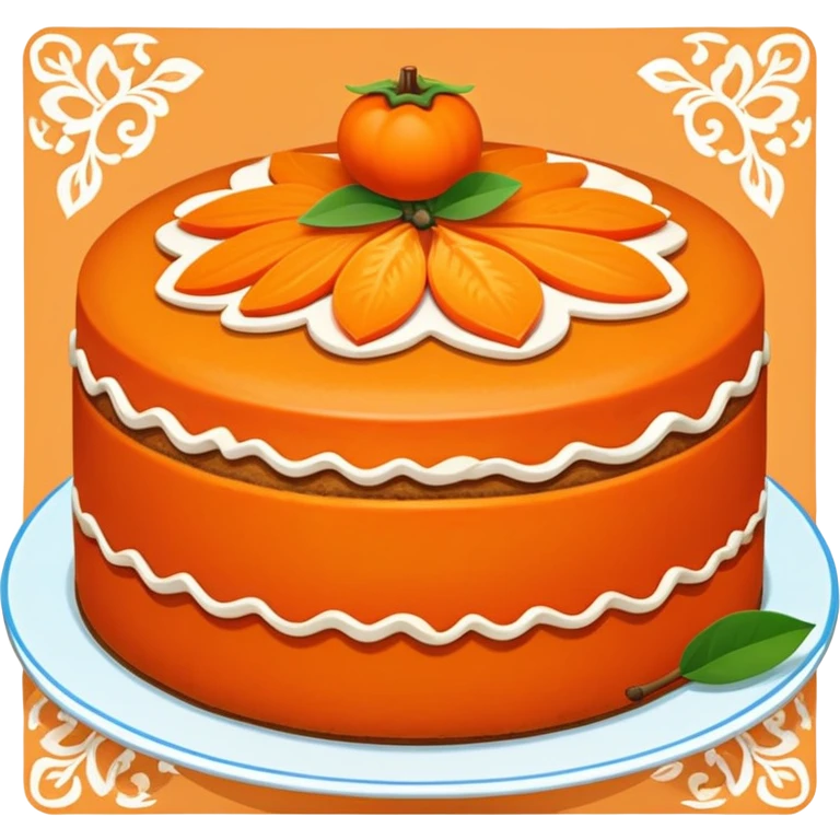 Xi'an persimmon cake orange-colored with decorative patterns, simplified emoji style with bold outlines and bright colors, cartoon style Shaanxi traditional dessert emoji