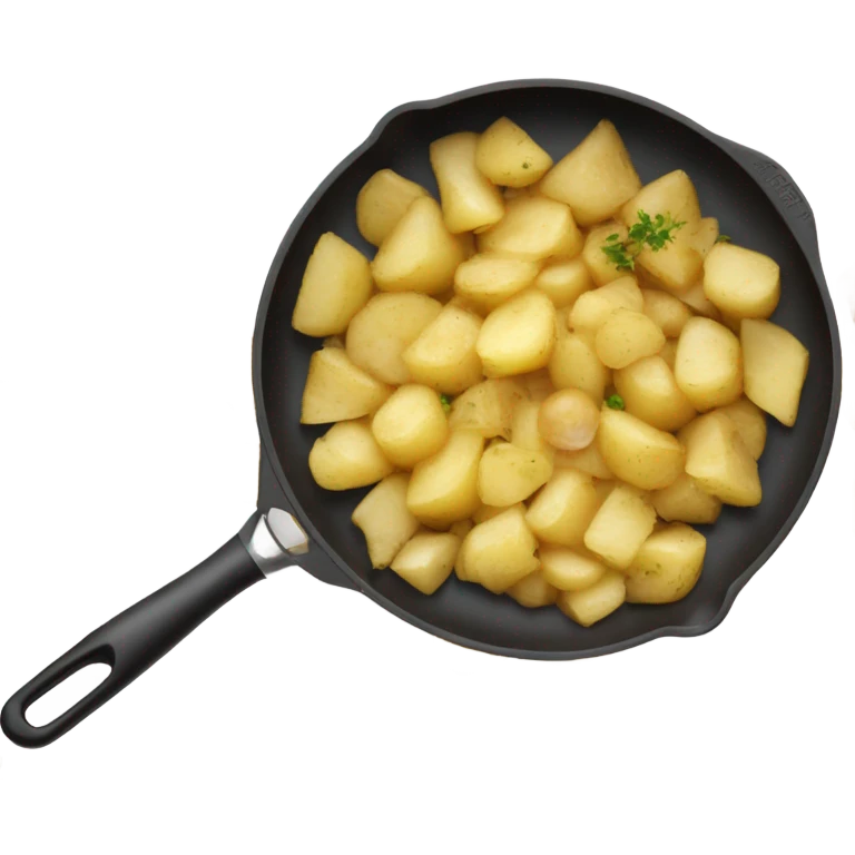 Frying pan with potatoes, tomatoes, meat, mushrooms and herbs emoji