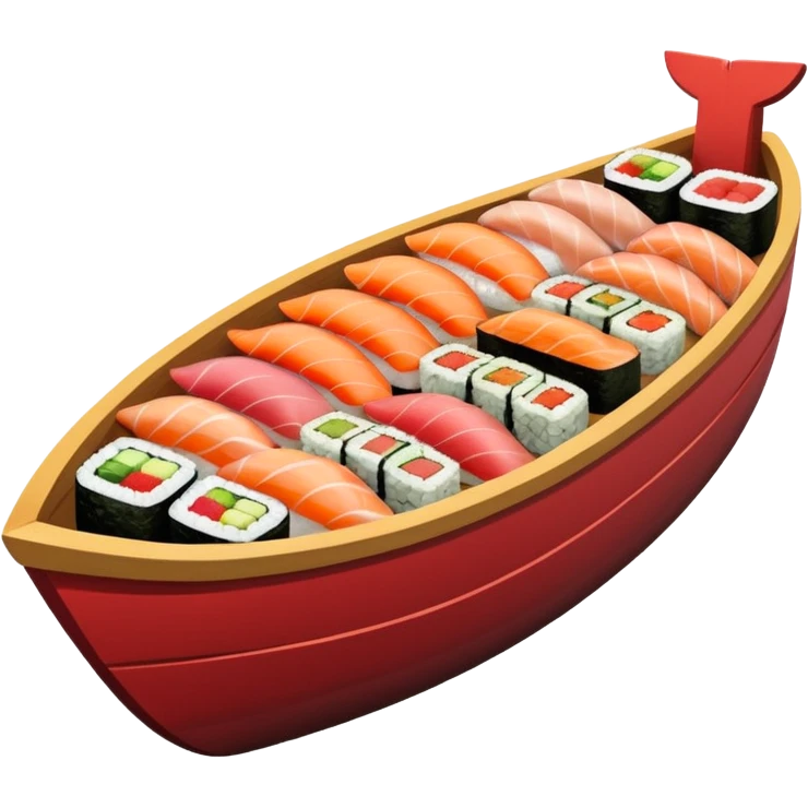 Wooden boat filled with sushi and sashimi emoji