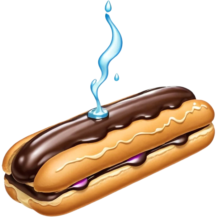 Eclair with gas and soda dripping out of it emoji