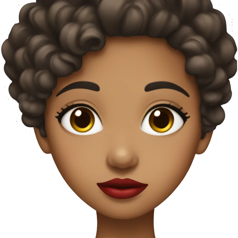Dark brown hair girl with brown eyes and olive skin, juicy red lips kiss emoji