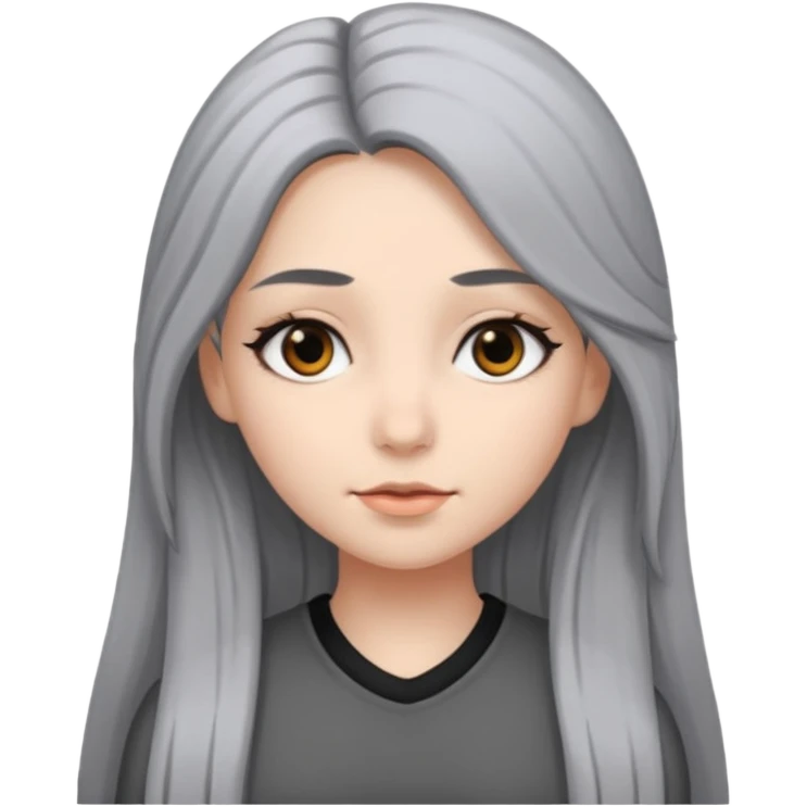 girl with black eyes and long black and gray hair emoji