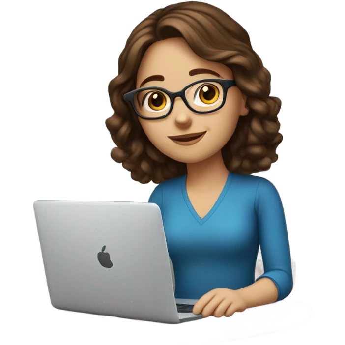 Beautiful girl with brown hair, blue eyes, glasses and laptop emoji